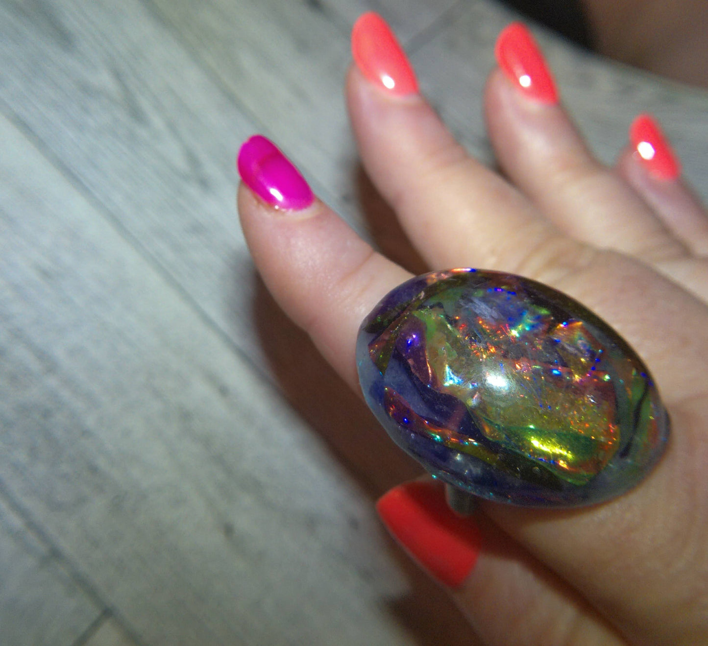 Resin Faux-Opal Large Oval Ring