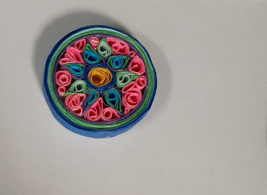 Quilled Pendant, Round Flower, pink/turquoise